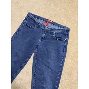 ABM Jeans Womens Blue Denim Stretch Embellished Pocket Size 7 Grunge Y2K Jeans